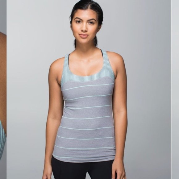 Lululemon Run: First Base Tank Stripe Grey Mint - Picture 1 of 4